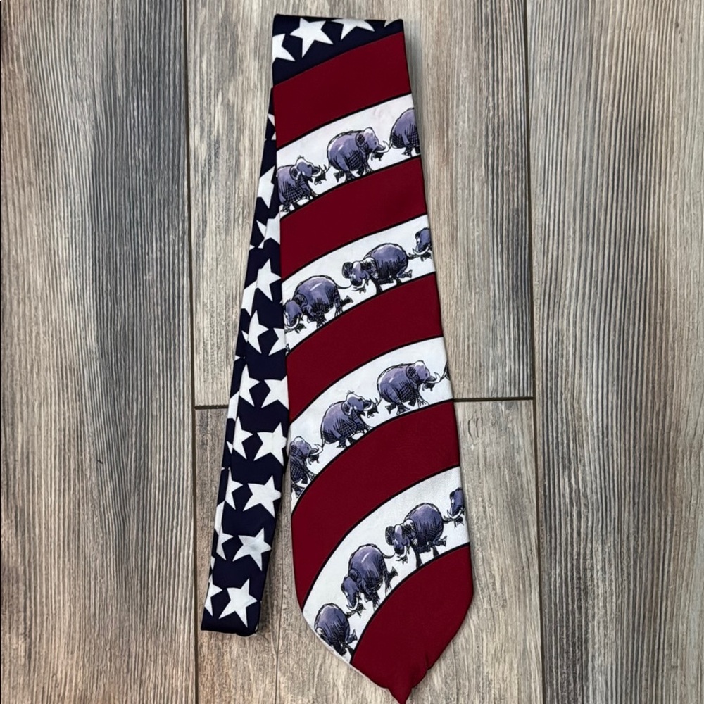 Vintage Mike Luckovich Political Elephant Print Tie 1996